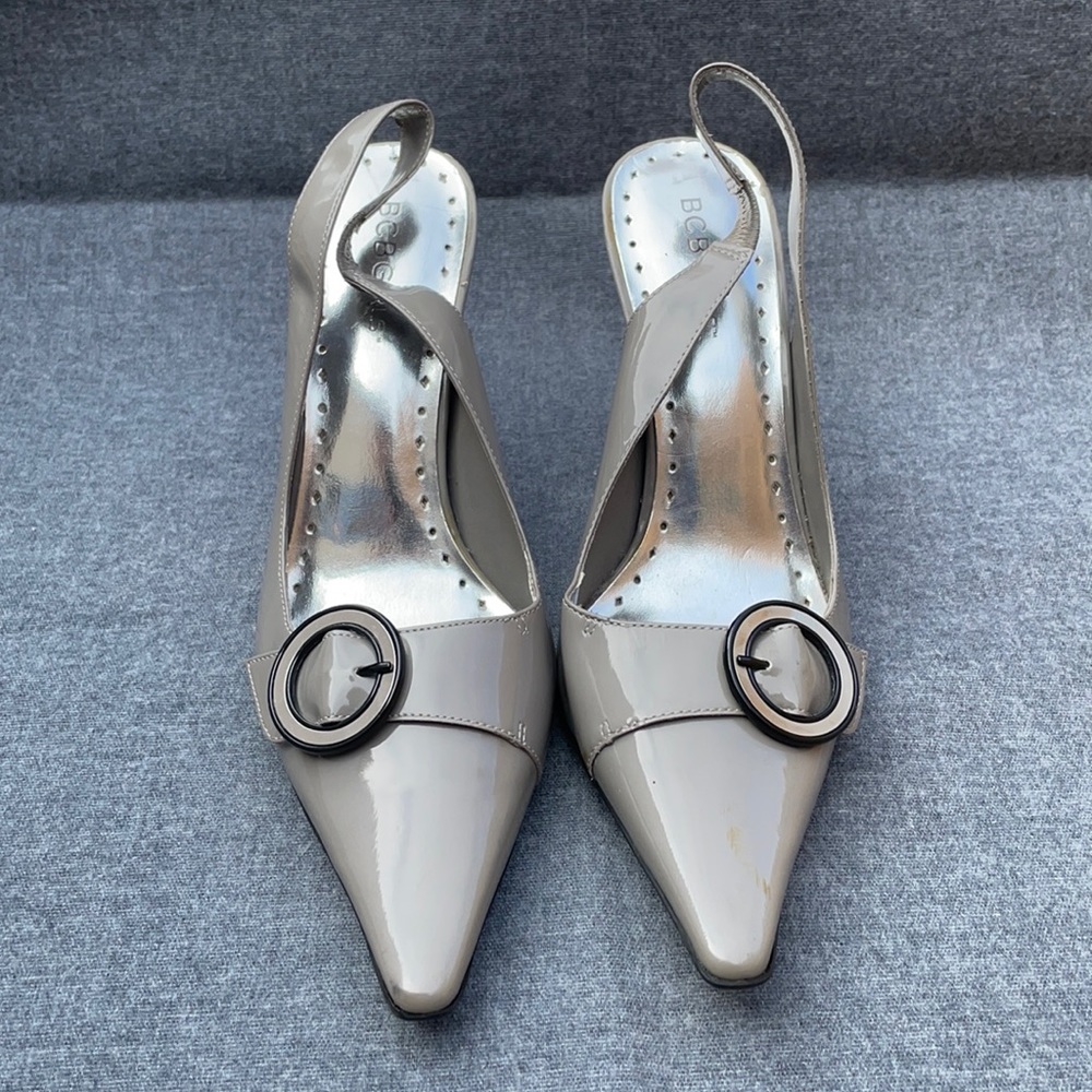 BCBGirls gray patent leather heels